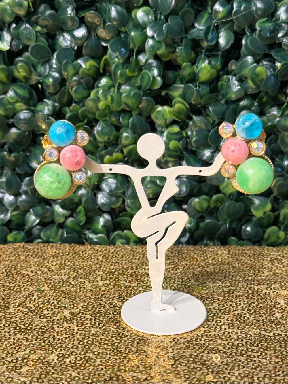 Colorful Gem Cluster Drop Earrings - Green, Pink & Blue